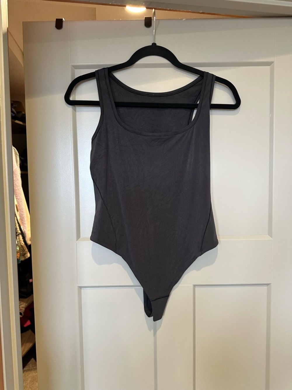 Sleek Charcoal Gray Scoop Neck Bodysuit